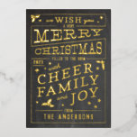 Vintage Chalkboard Style Non-Photo Christmas Foil Holiday Card<br><div class="desc">Share glad tidings of Christmas joy this year with a real, shiny, foil card in the style of vintage restaurant and coffee shop chalkboard signage. Easily personalize the year and name on the front and all the custom text on the back to make this card one of a kind to...</div>