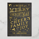 Vintage Chalkboard Style Non-Photo Christmas Foil Holiday Card<br><div class="desc">Share glad tidings of Christmas joy this year with a real, shiny, foil card in the style of vintage restaurant and coffee shop chalkboard signage. Easily personalize the year and name on the front and all the custom text on the back to make this card one of a kind to...</div>
