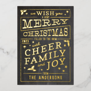 Vintage Chalkboard Style Non-Photo Christmas Foil Holiday Card