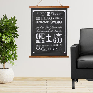 Vintage Chalkboard Style Pledge of Allegiance  Hanging Tapestry