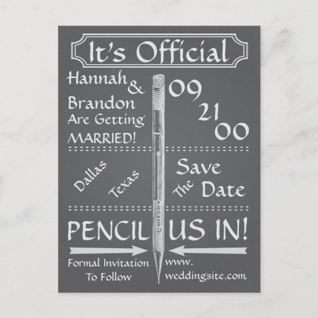 Vintage Chalkboard Style Save The Date / Invite (Front)