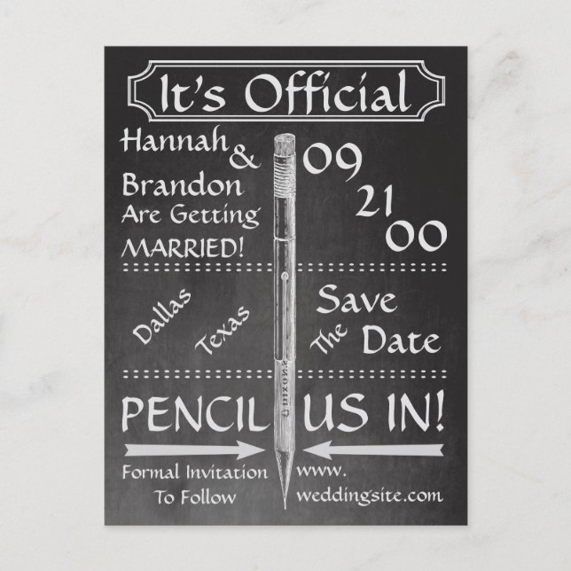 Vintage Chalkboard Style Save The Date / Invite (Front)