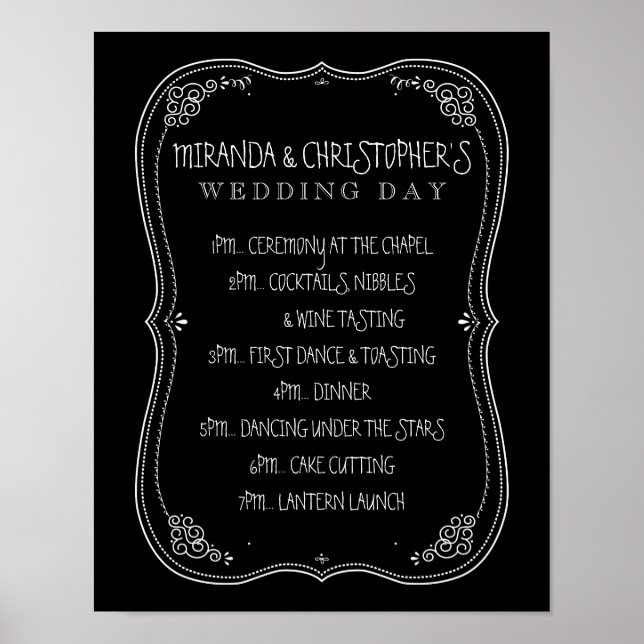 Vintage Chalkboard Wedding Day of Schedule Poster (Front)