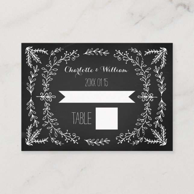 Vintage Chalkboard Wedding Place Setting Cards (Front)