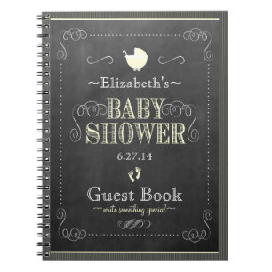 Vintage Chalkboard Yellow Baby Shower Guest Book- Notebook