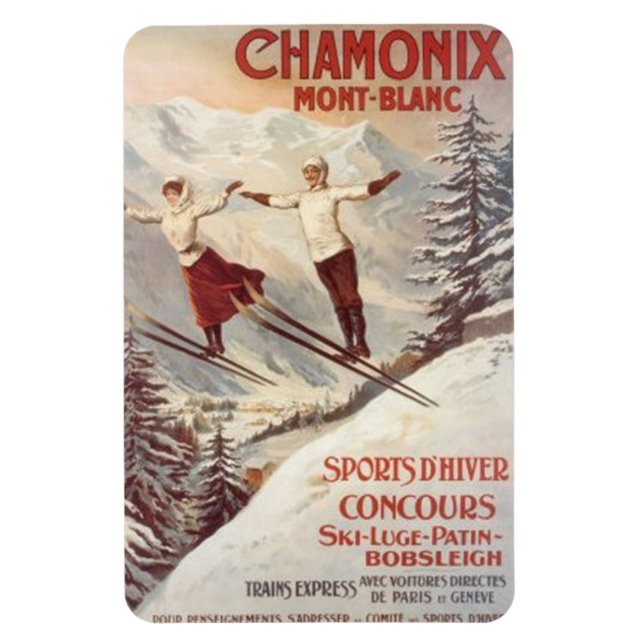Vintage Chamonix, Mont-Blanc, France - Magnet (Vertical)