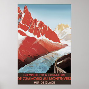 Vintage Chamonix Montenvers Travel Poster Print