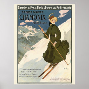 Vintage Chamonix Ski Illustration Travel Poster