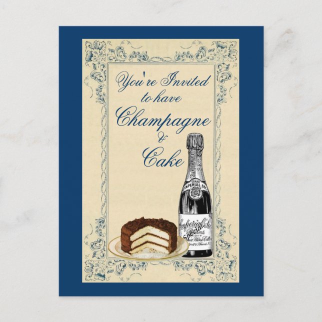 Vintage Champagne and Cake Party Invitation Postcard (Front)
