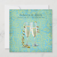 vintage champagne flutes teal gold damask wedding