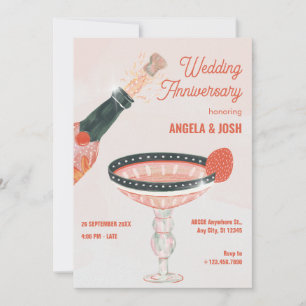 Vintage champagne glass bottle Wedding Anniversary Invitation
