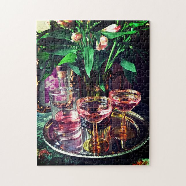 Vintage Champagne Glasses and Floral Puzzle (Vertical)