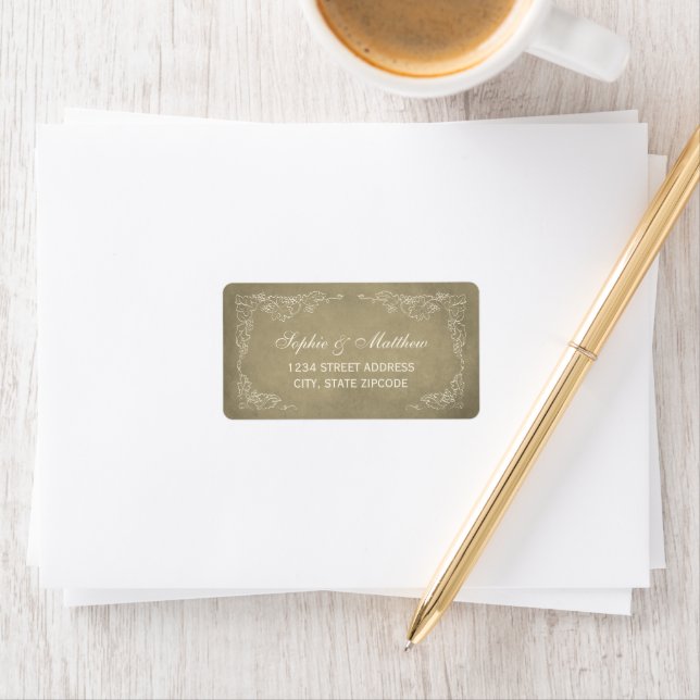Vintage Champagne Gold Vineyard Wedding Address Label (Insitu)