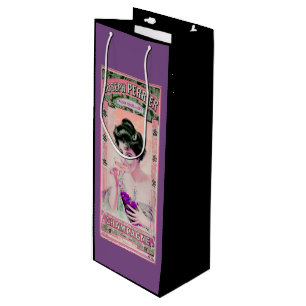 Vintage champagne label time for wine purple pink  wine gift bag