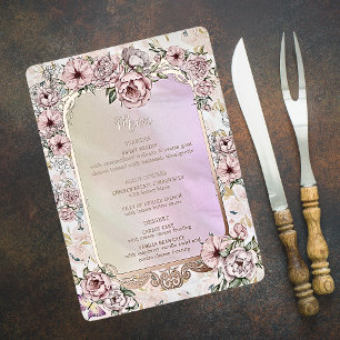 Vintage Champagne Peony Wedding Foil Menu Card