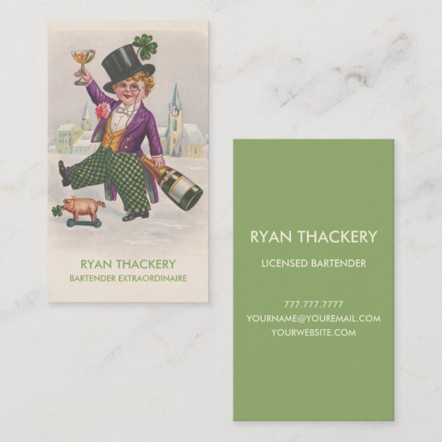Vintage Champagne Toasting Bartender Business Card (Front/Back)