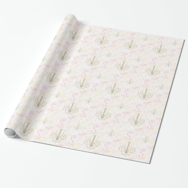 Vintage Chandelier Pink Cream Vines Wrapping Paper (Unrolled)