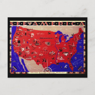 Vintage Change of Address, Antique America Map Announcement Postcard