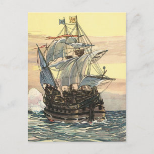 Vintage Change of Address, Pirate Ship Ocean Announcement Postcard