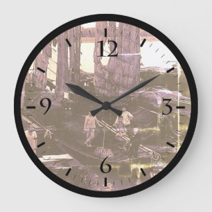 Vintage Changsha xiang jiang boat Canvas Print Large Clock