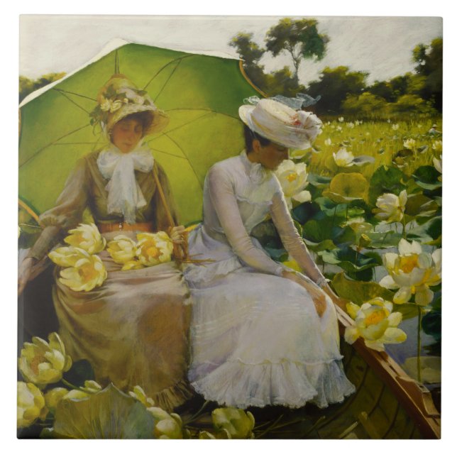Vintage Charles Courtney Curran Lotus Lilies Tile (Front)
