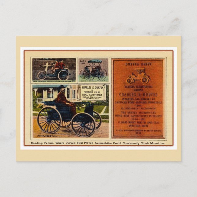 Vintage Charles Duryea world's first automobile Postcard (Front)