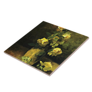 Vintage Charles Ethan Porter Yellow Roses in a Vas Tile