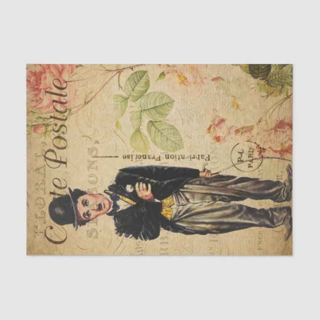 Vintage Charlie Chaplain French Carte Postale Tissue Paper (Front)