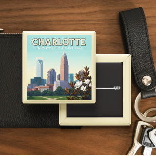 Vintage Charlotte North Carolina 2 Inch Square Button