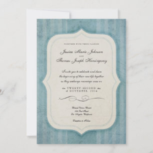 Vintage Charm Blue Monogram Wedding Invitations