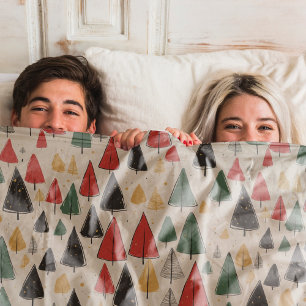 Vintage Charm: Christmas Tree Pattern Fleece Blanket