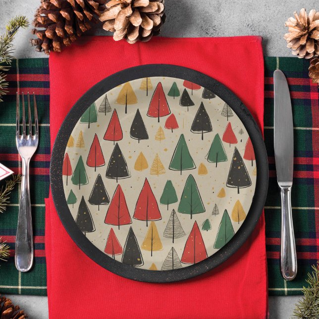 Vintage Charm: Christmas Tree Pattern Paper Plate (Creator Uploaded)