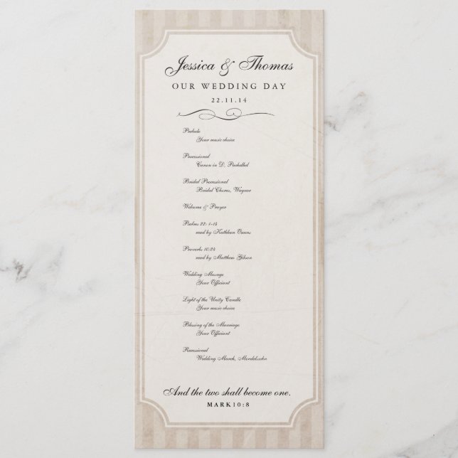 Vintage Charm Custom Cream Wedding Programme (Devant)