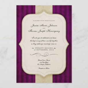 Vintage Charm Ivory & Aubergine Wedding Invites