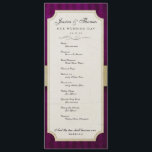 Vintage Charm Ivory & Aubergine Wedding Program<br><div class="desc">This design features a deep aubergine purple striped background, and a simple, elegant ticket-like cream frame on an ivory ribbon. The text alternates between classic Garamond and script wedding fonts, with an added script flourish for style. The design has been given a distressed, aged feel to complement the vintage design....</div>