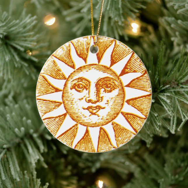 Vintage Charm: Mystical Sun Elegance Ceramic Ornament (Tree)