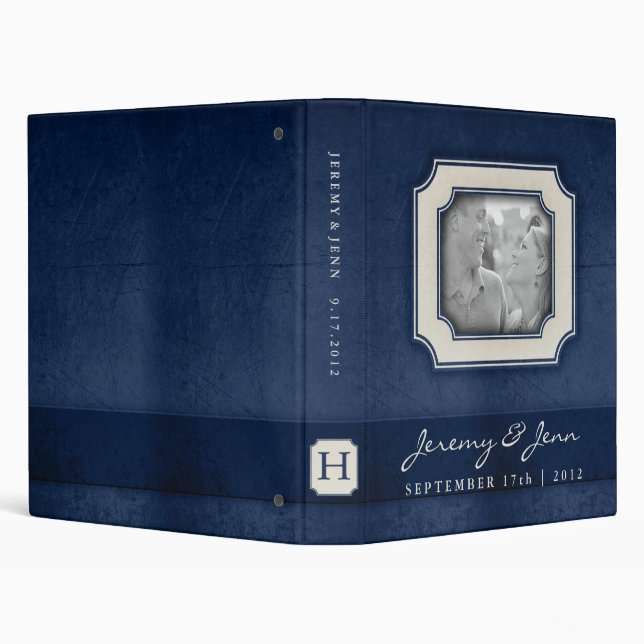 Vintage Charm Navy Blue Monogram Wedding Binder (Background)