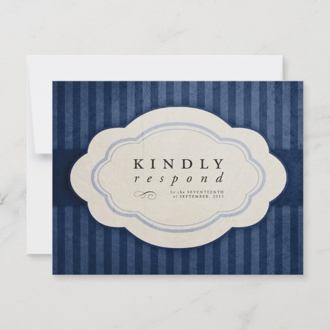 Vintage Charm Navy Blue Wedding Response Cards (Front)