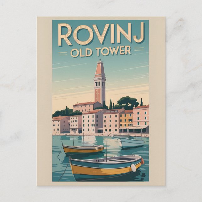 Vintage Charm: Old Tower of Rovinj Postcard (Front)