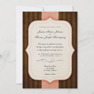 Vintage Charm Pink & Chocolate Monogram Wedding Invitation