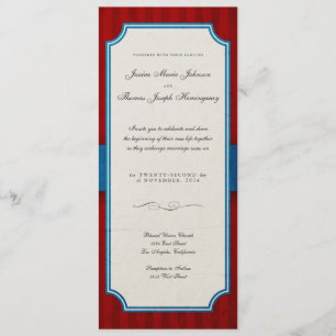 Vintage Charm Red & Blue Monogram Wedding Invitation
