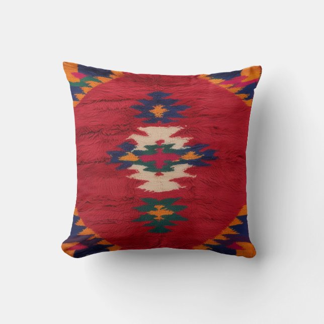 Vintage Charm with Red Kilim Turkish Rug Pillows (Front)