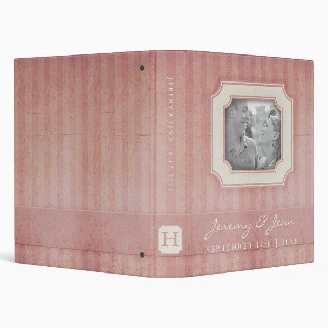 Vintage Charme rose Monogramme Mariage Classeur (Arrière-plan)