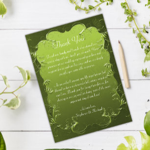 Vintage Chartreuse Green Wedding Thank You Card