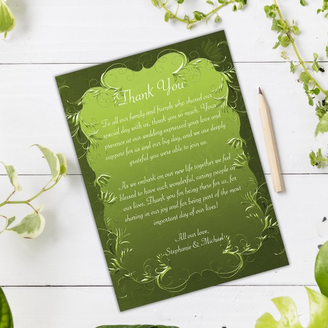 Vintage Chartreuse Green Wedding Thank You Card (Creator Uploaded)