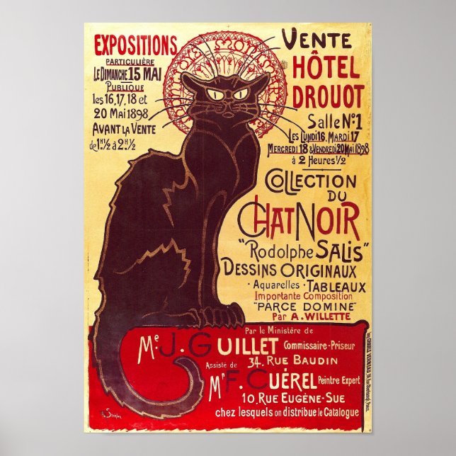 Vintage Chat Noir, Vente Hôtel Drouot Steinlen Poster (Front)