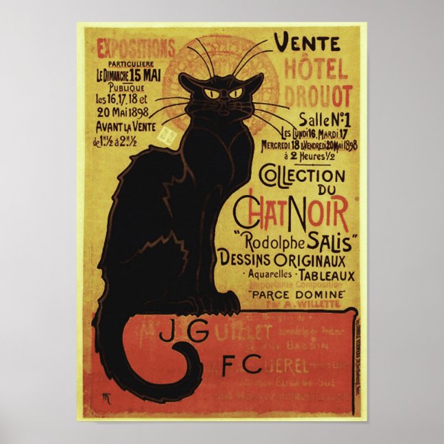 Vintage Chat Noir, Vente Hôtel Drouot Steinlen Poster (Front)