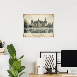 Vintage Château de Vizille France Landscape Art Poster