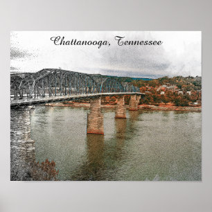 Vintage Chattanooga, Tennessee Walnut Bridge Poster