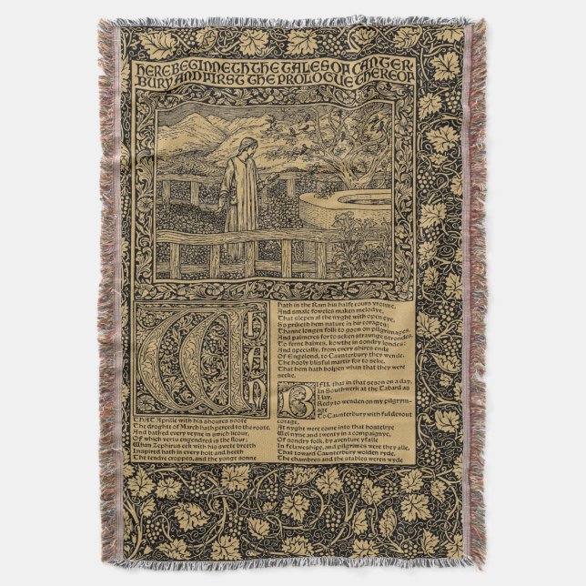 Vintage Chaucer Leaf by Kelmscott Press Throw Blanket (Front Vertical)
